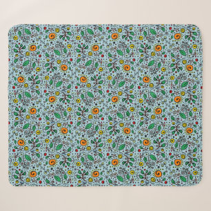 Cobertor Sherpa Padrões de Flor, cor de laranja, Berry no Teal -
