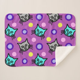 Cobertor Sherpa Padrões de gatos bonitos em violeta pequeno Sherpa