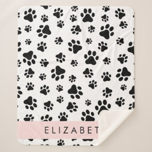 Cobertor Sherpa Padrões de pata, patas de cão, preto e branco, seu
