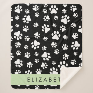 Cobertor Sherpa Padrões de pata, patas de cão, preto e branco, seu
