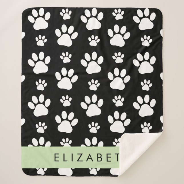 Cobertor Sherpa Padrões de pata, patas de cão, preto e branco, seu (Frente)
