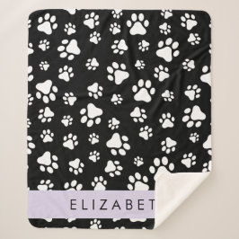 Cobertor Sherpa Padrões de pata, patas de cão, preto e branco, seu