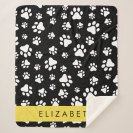 Cobertor Sherpa Padrões de pata, patas de cão, preto e branco, seu