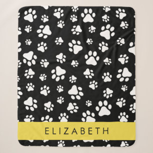 Cobertor Sherpa Padrões de pata, patas de cão, preto e branco, seu