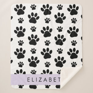 Cobertor Sherpa Padrões de pata, patas de cão, preto e branco, seu