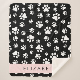 Cobertor Sherpa Padrões de pata, patas de cão, preto e branco, seu