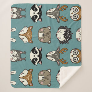 Cobertor Sherpa Padrões de Vintagem de Animais da Floresta