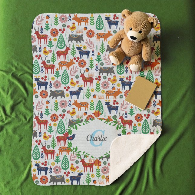 Cobertor Sherpa Padrões do Monograma de Arte Folicular Escandinávi (Criador carregado)