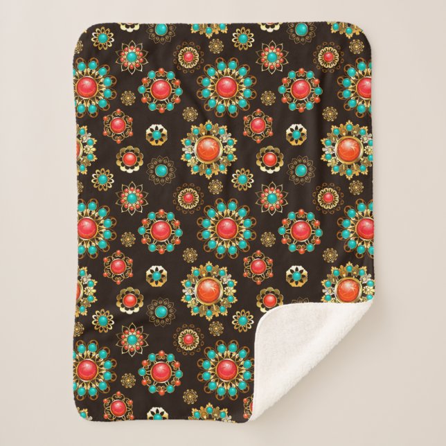 Cobertor Sherpa Padrões Étnicos Sem Costura (Frente)