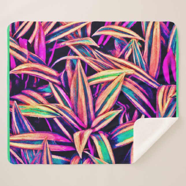 Cobertor Sherpa Padrões Neon Leaf desvendados (Frente (Horizontal))