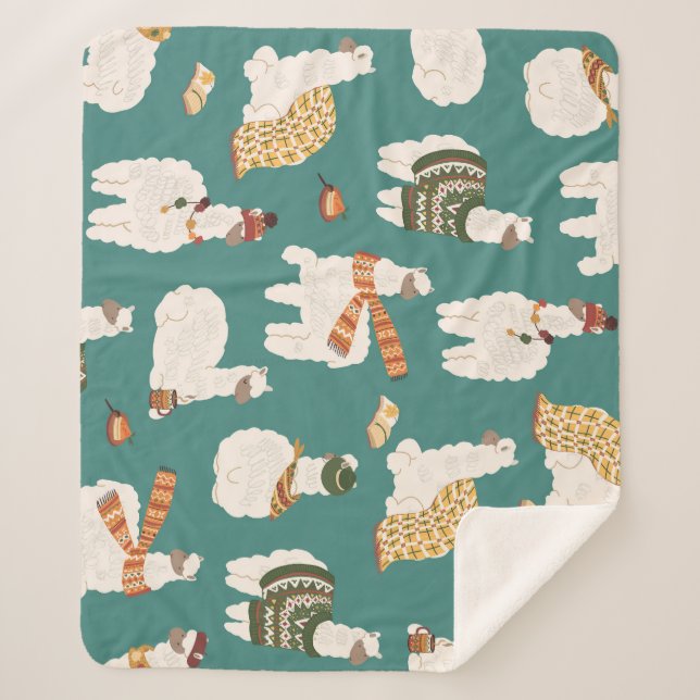 Cobertor Sherpa Padrões Sem Olho De Llama Alpaca Sweater. (Frente)