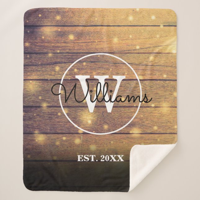 Cobertor Sherpa Painéis de Madeira Rústica Monograma (Frente)