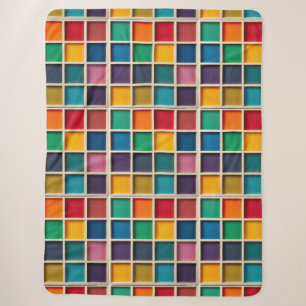 Cobertor Sherpa Painel de Grade Geométrica Colorida