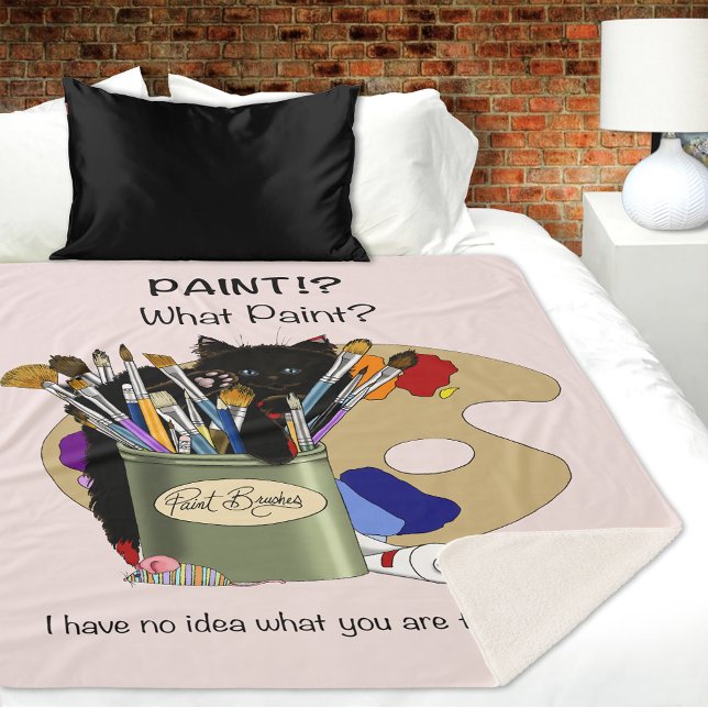 Cobertor Sherpa Paint Brushes Pallet Black Kitten Artist (Criador carregado)