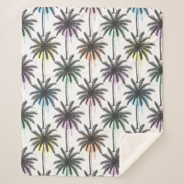 Cobertor Sherpa Paint Drop Palm Tree Patterno (Frente)