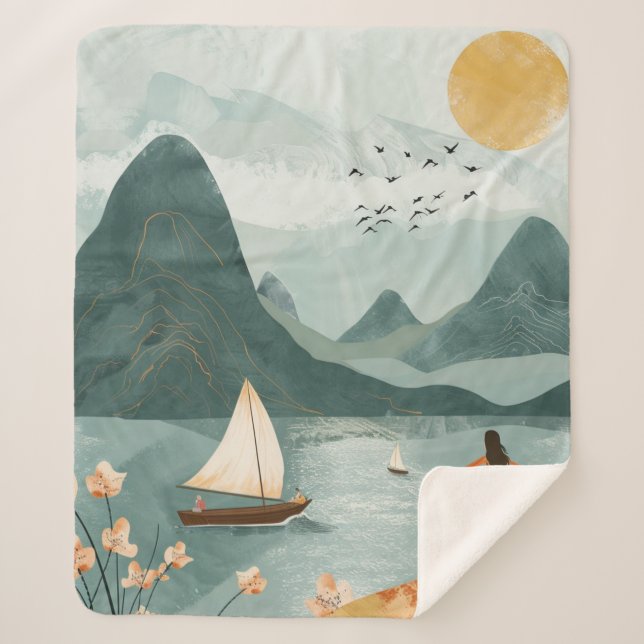 Cobertor Sherpa Paisagem Boho Abstrato (11) (Frente)