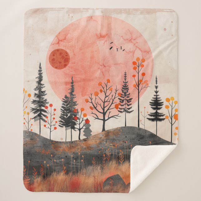 Cobertor Sherpa Paisagem Boho Abstrato (13) (Frente)