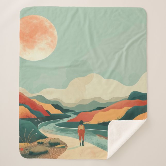 Cobertor Sherpa Paisagem Boho Abstrato (14) (Frente)