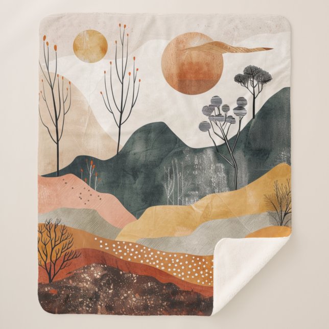 Cobertor Sherpa Paisagem Boho Abstrato (15) (Frente)