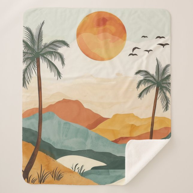 Cobertor Sherpa Paisagem Boho Abstrato (16) (Frente)