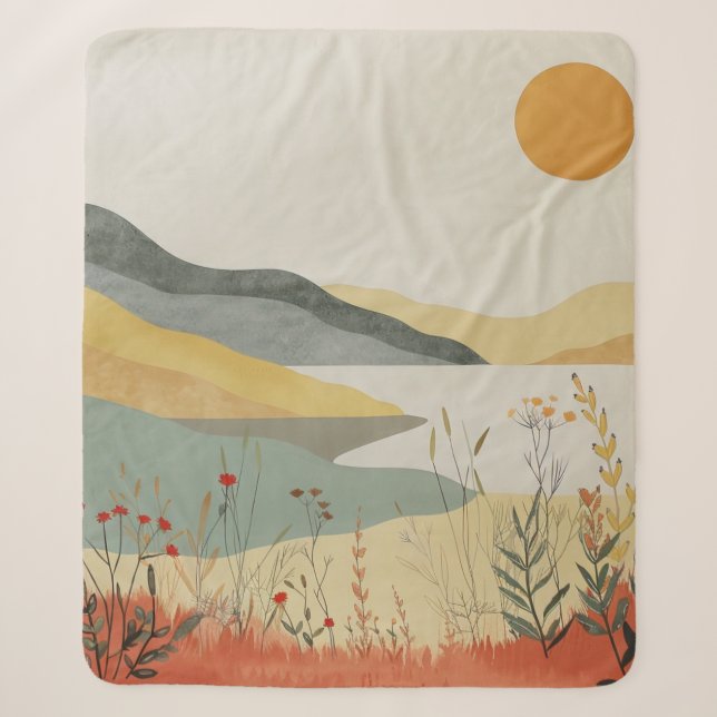 Cobertor Sherpa Paisagem Boho Abstrato (25) (Frente)