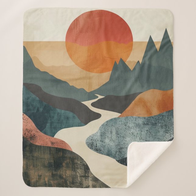 Cobertor Sherpa Paisagem Boho Abstrato (5) (Frente)