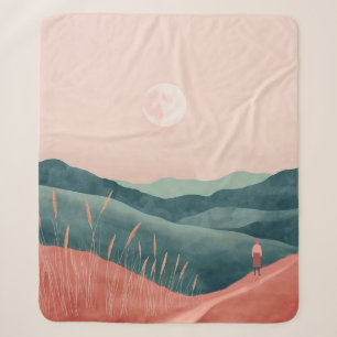Cobertor Sherpa Paisagem da Montanha Boho Rosa Azul