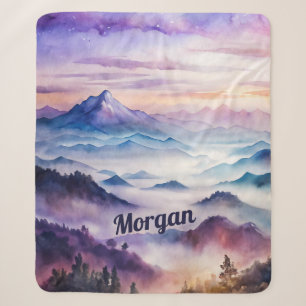 Cobertor Sherpa Paisagem da Montanha de Aquarela Personalizada