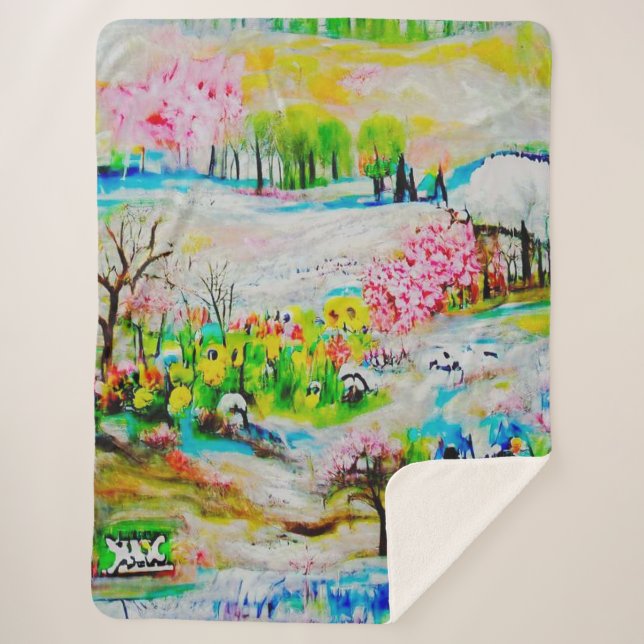 Cobertor Sherpa Paisagem de Aquarela 2 (Frente)