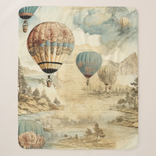Cobertor Sherpa Paisagem de Viagem Antiga Balão Azul Retro
