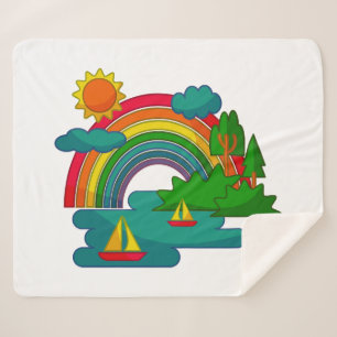 Cobertor Sherpa Paisagem de viagem de barco sob nuvens solares e a