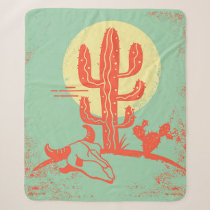 Cobertor Sherpa Paisagem do deserto com Cactus e crânio de vaca. V