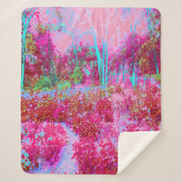 Cobertor Sherpa Paisagem Impressionista de Jardim Vermelho e Rosa