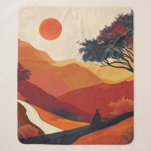 Cobertor Sherpa Paisagem Montanhosa Zen Carmesim Arte do Pôr do So