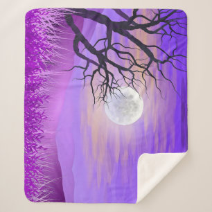 Cobertor Sherpa Paisagem natural com fundo roxo