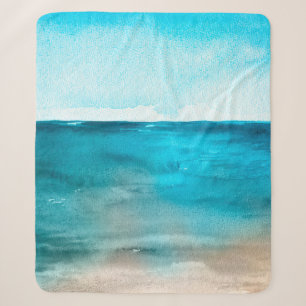 Cobertor Sherpa Paisagem oceânica. Linda pintura de mão aquosa