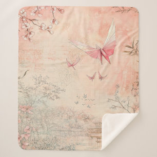Cobertor Sherpa Paisagem Serena de Flor de Cerejeira Rosa (3)