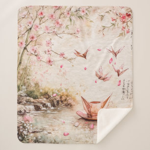 Cobertor Sherpa Paisagem Serena de Flor de Cerejeira Rosa (5)