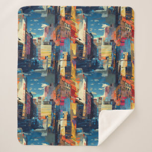 Cobertor Sherpa Paisagem Urbana Abstrata de Cyberpunk (4)