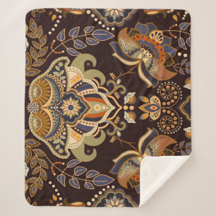 Cobertor Sherpa Paisley Escuro: Floral Indiano Sem Semente.