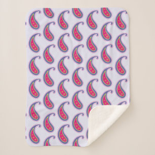 Cobertor Sherpa Paisley roxo e rosa
