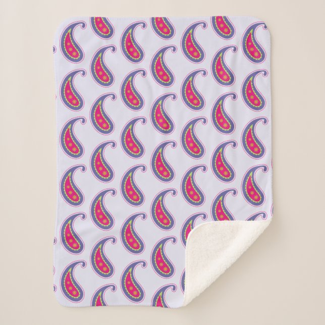 Cobertor Sherpa Paisley roxo e rosa (Frente)