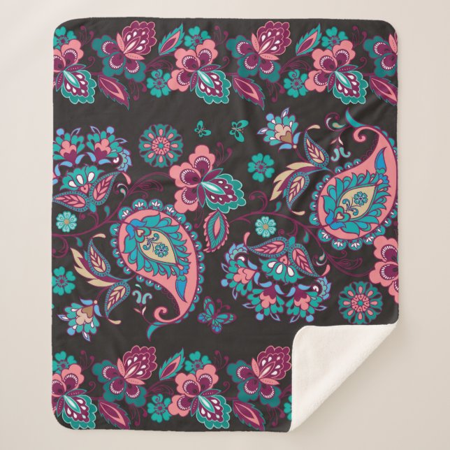 Cobertor Sherpa Paisley Stripe: Decorativa Negra Sem Semente (Frente)