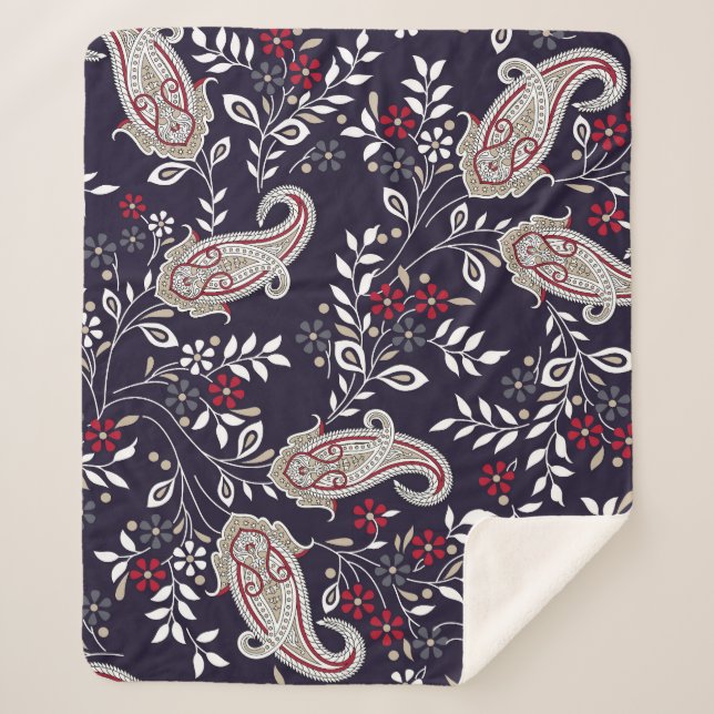 Cobertor Sherpa Paisley tradicional indiano, padrão perfeito. (Frente)