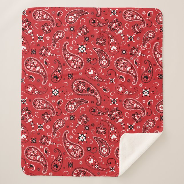 Cobertor Sherpa Paisley Vermelho Clássico Bandana (Frente)