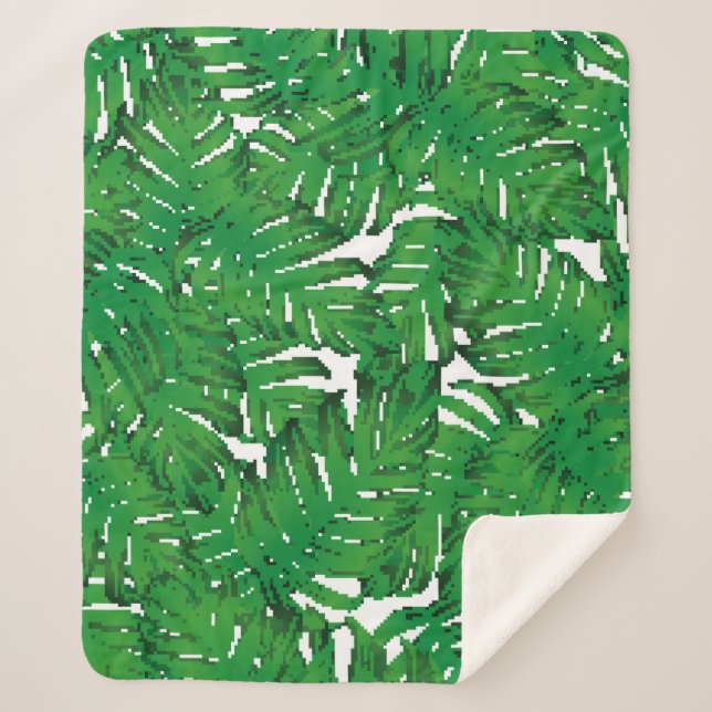 Cobertor Sherpa Palm Monstera Seamless Pattern. White Green Tropic (Frente)