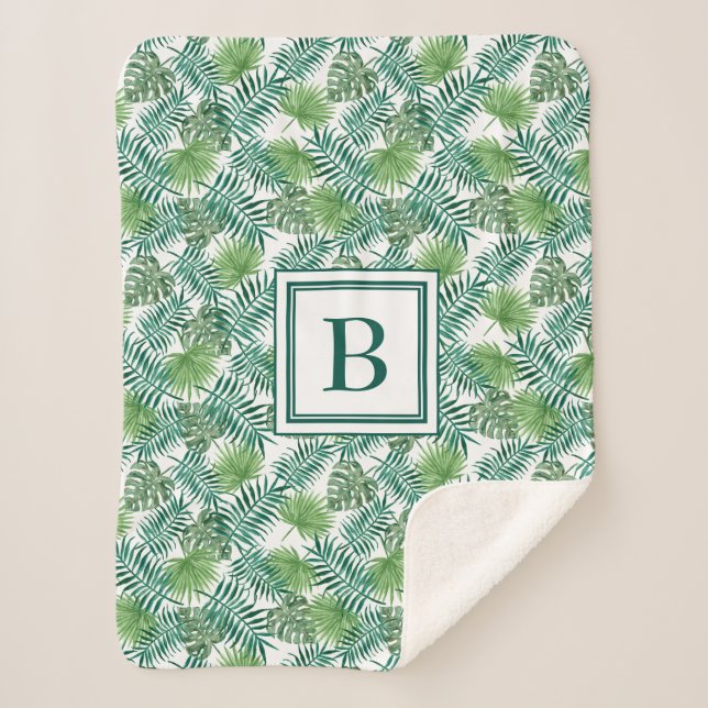 Cobertor Sherpa Palma tropical moderna deixa monograma (Frente)