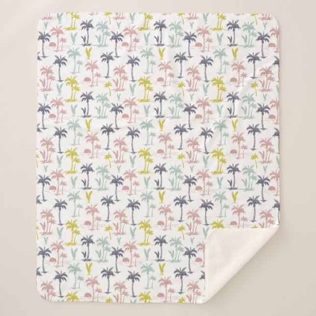 Cobertor Sherpa Palmeira Pastel pelo teste padrão da praia (Frente)