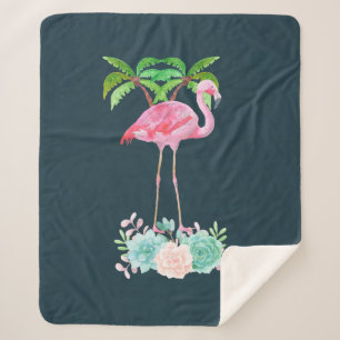 Cobertor Sherpa Palmeiras Flamingo Rosa e Sucultivos Florais