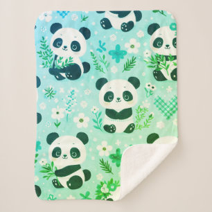 Cobertor Sherpa Panda Bear Pattern Green Impressão